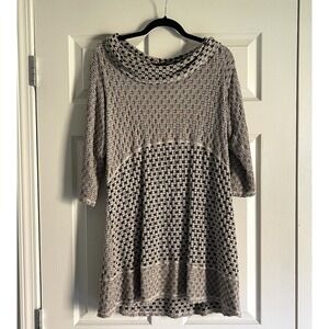 C.M.C Color Me Cotton Large Cowl Neck Luxe Jersey Tunic Dress Tan Black Short